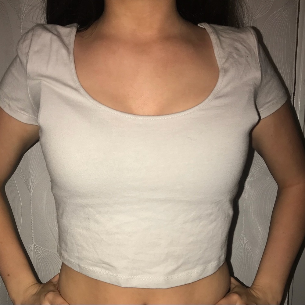 Grey crop top with fun lace up back
